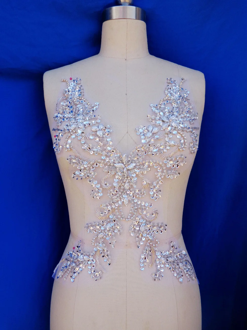 Аппликация Стразы ручной работы аппликация на сетку Серебряные Кристаллы