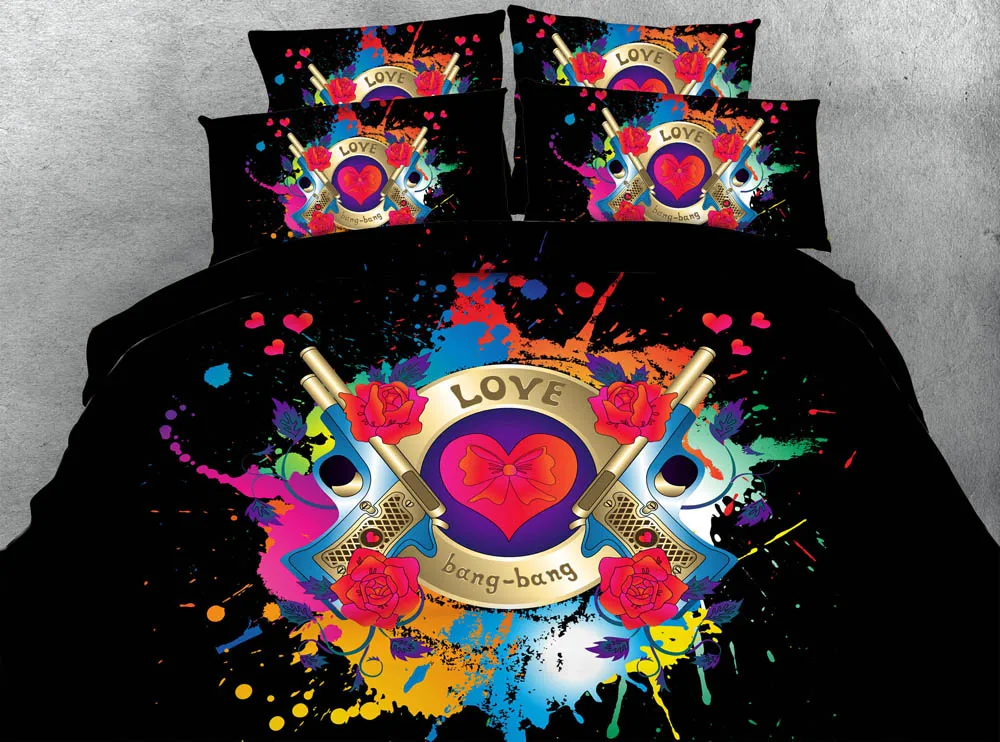 3d постельное белье двуспальное покрывало полный размер 500TC пистолет роза