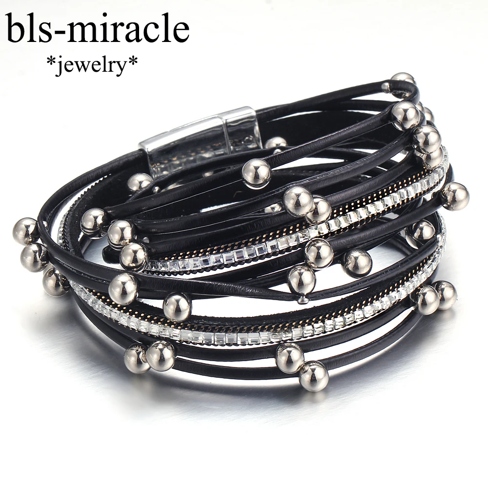 Bls-miracle 3 цвета Модный многослойный Шарм-браслет для женщин винтажные кожаные