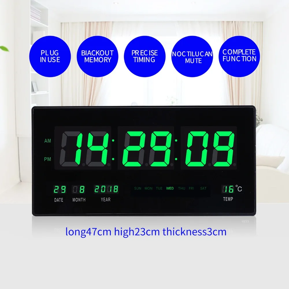 6-digit LED digital calendar wall clock with temperature display big numbers led Illuminate Livingroom large | Дом и сад