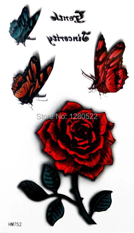Временная 3D тату наклейка 1 лист Бабочка розовый красный черный боди Арт для