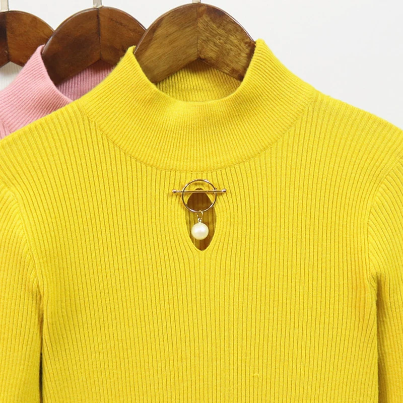 

Женский трикотажный эластичный пуловер, повседневный облегающий теплый свитер с высоким воротником, 8 цветов, Осень-зима 2018