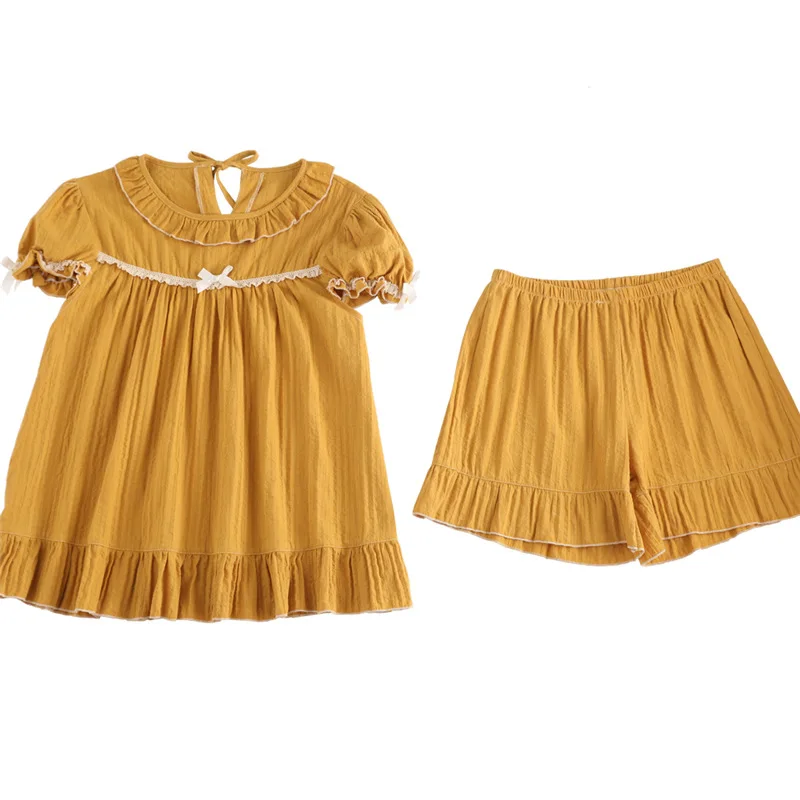 Повседневные женские Пижамные шорты комплект с коротким рукавом пижамы круглым