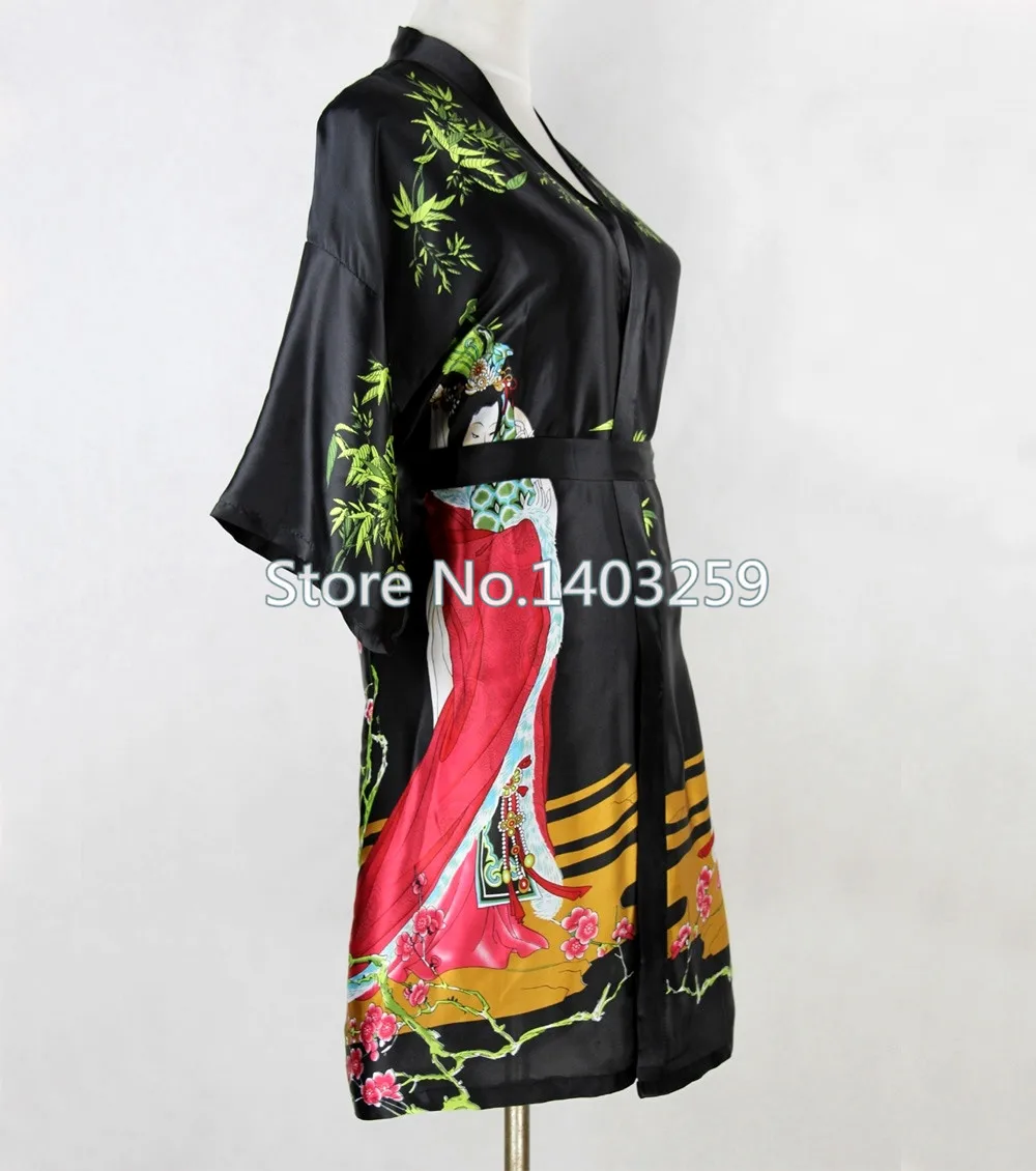 Женский шелковый халат черный в китайском стиле сексуальное нижнее белье ночная