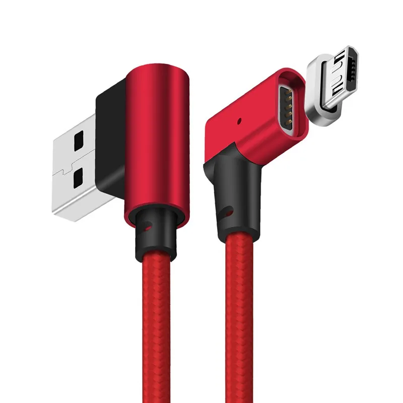 3ft/6ft110ft 90 градусов Магнитный кабель для Micro USB модельное устройство под прямым углом 2A нейлон USB быстрое зарядное устройство кабель для samsung S7 S6 - Тип штекера: Red