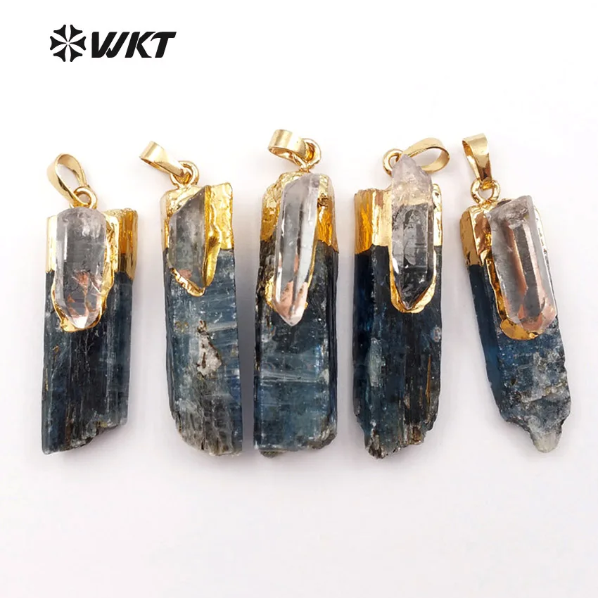 WT-P1390,, специальный модный дизайн, на заказ, Синий Кианит, кварцевые амулеты, 24 K, металл, гальваническое покрытие, селенит, для ювелирных изделий