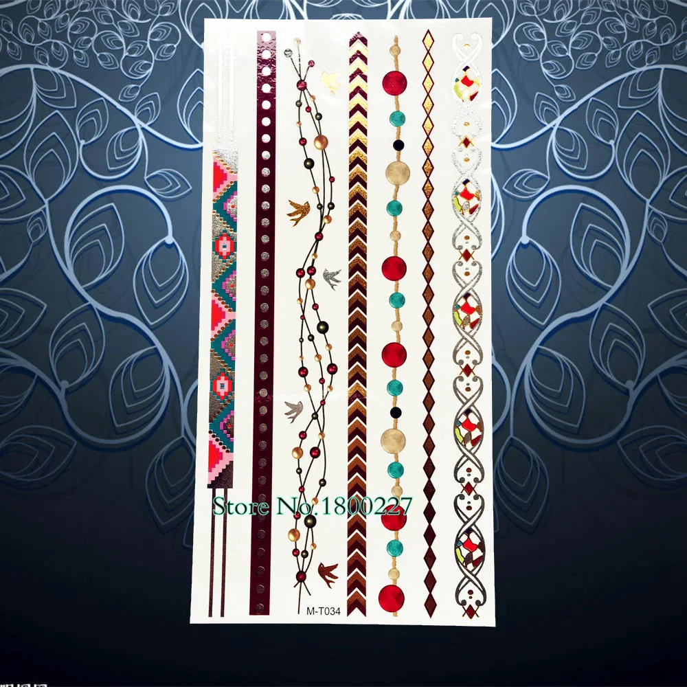

Fashion Snake Print Chain Metallic Tattoo Women Body Arm Tattoo Sleeve Bracelet Sticker 21x10CM Flash Gold Tattoo Jewelry Paste