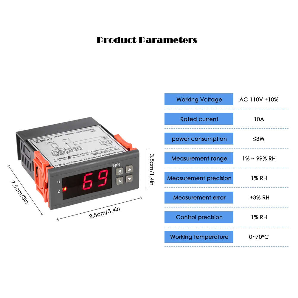 10A 12V Mini Digital Air Humidity Control Controller Measuring Range 1~ 99 percent with Sensor | Инструменты