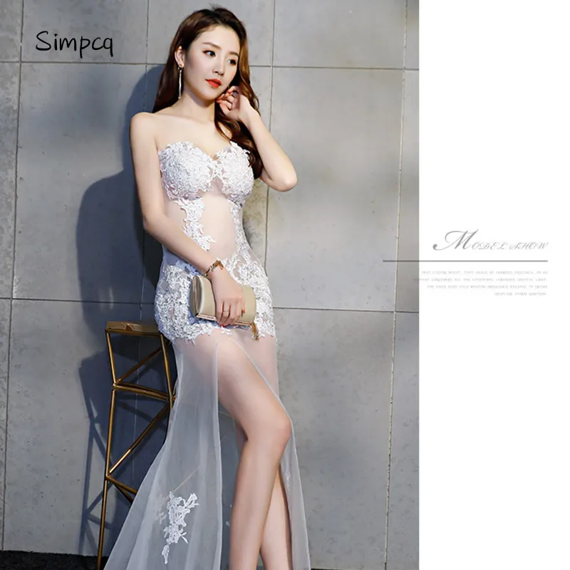 Vestido Longo Simpcq летнее Прозрачное цветочное кружевное платье на молнии элегантное