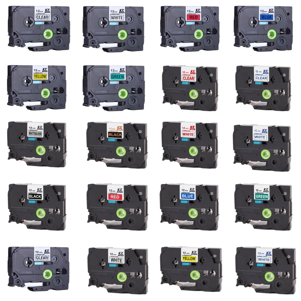 

20pcs mixed color 12mm Compatible TZe 131 231 431 531 631 731 and other model number laminated tapes for brother label printers