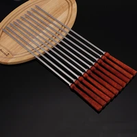 6 10pcs wood handle bbq skewers stainless steel flat kebob barbecue skewer long meat grill needle sticks bbq accessory 16 943cm