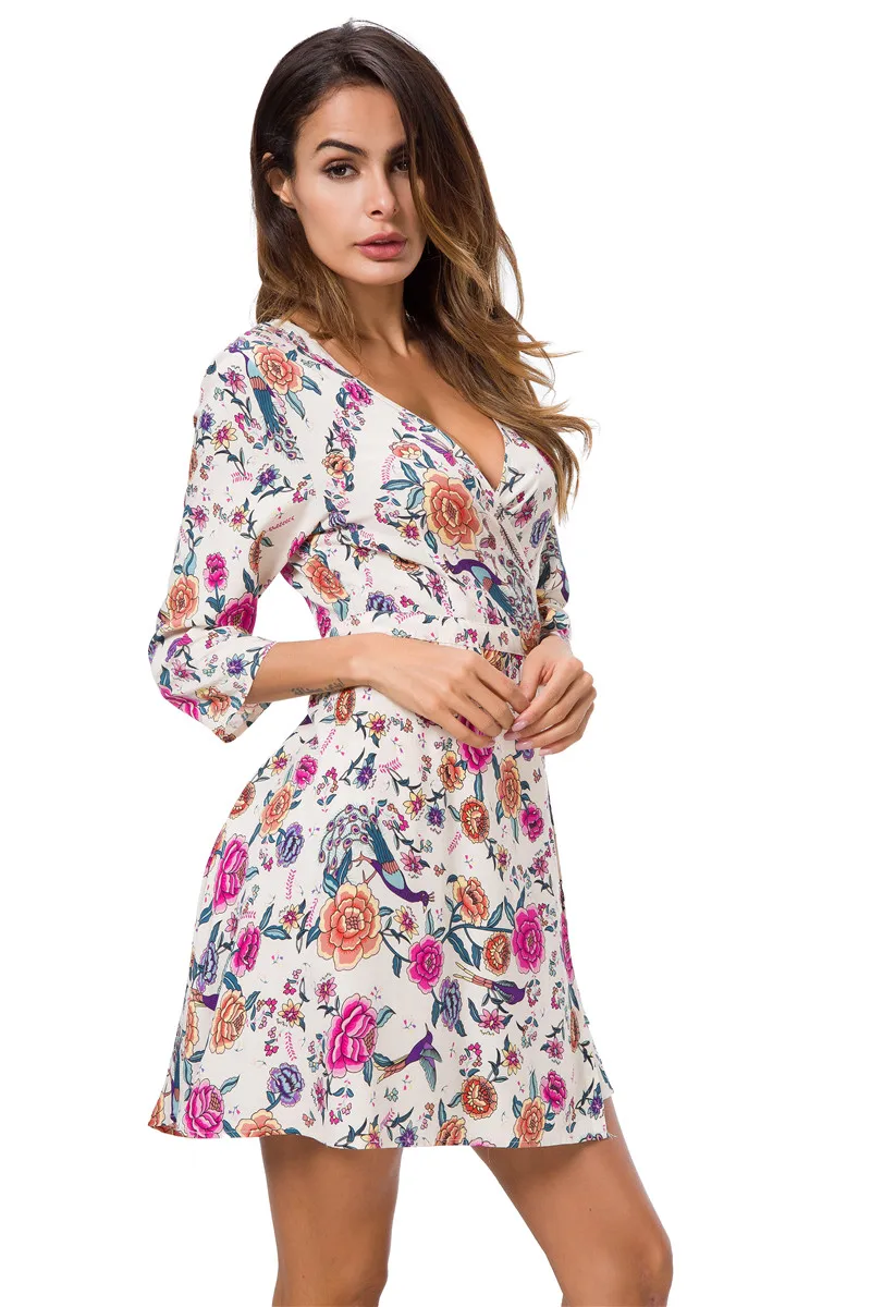 Женское Хлопковое платье с V образным вырезом рукавом 2018 и поясом|women cotton dress|dress