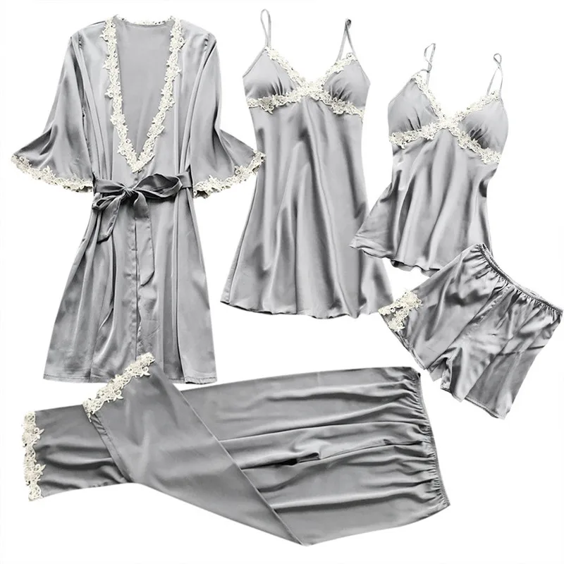Grey 5 шт. костюм Женская сексуальная одежда для сна Нижнее белье Ночное белье нижнее белье Babydoll одежда для сна - Цвет: Grey
