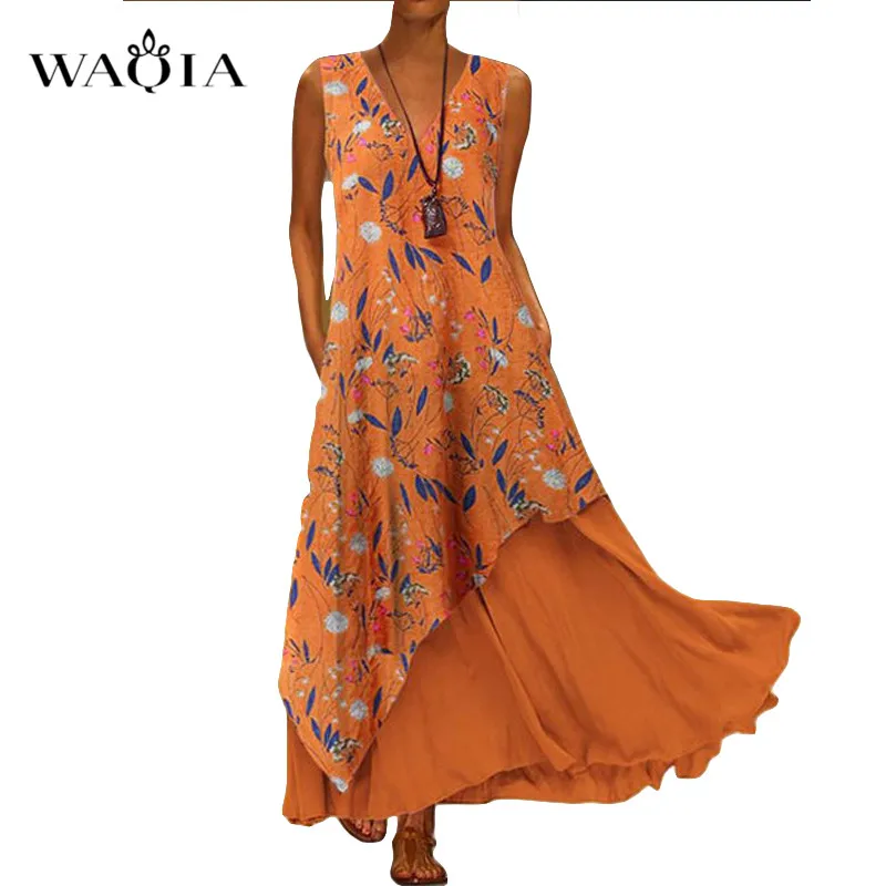 Boho женское Пляжное Платье макси с v образным вырезом и цветочным принтом лето 2019