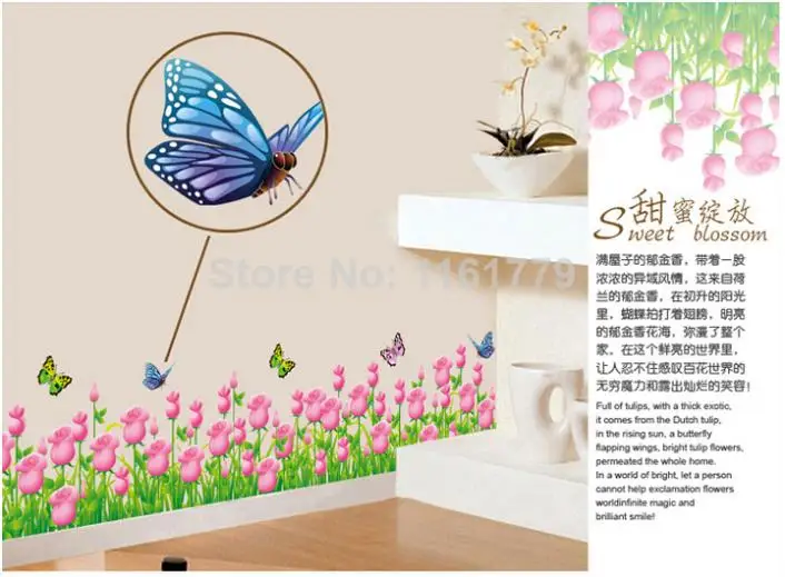 2014 New Arrival! Romatic Pink Tulip Flower Wall Stickers For Home Decoration & Removable PVC Vinyl Decals Corner/Window | Дом и сад