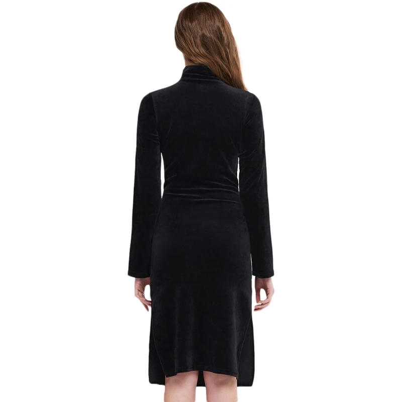 HDY Haoduoyi Brand Women Black Slim Velvet Dresses Slip One Side Belt Waist Zipper Turtleneck Female Elgenat Vestidos Lady | Женская