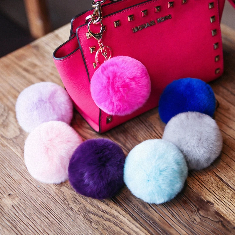 Брендовый пушистый помпон из кроличьего меха 8 см для сумок и автомобилей