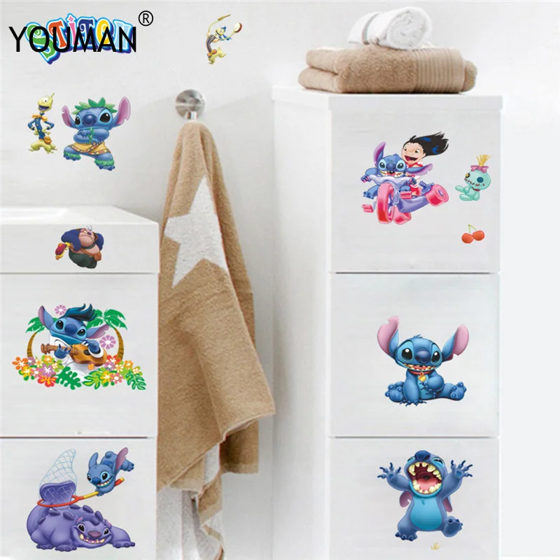 3D Мультяшные декоративные Стич Kawaii Гавайские настенные наклейки для детской