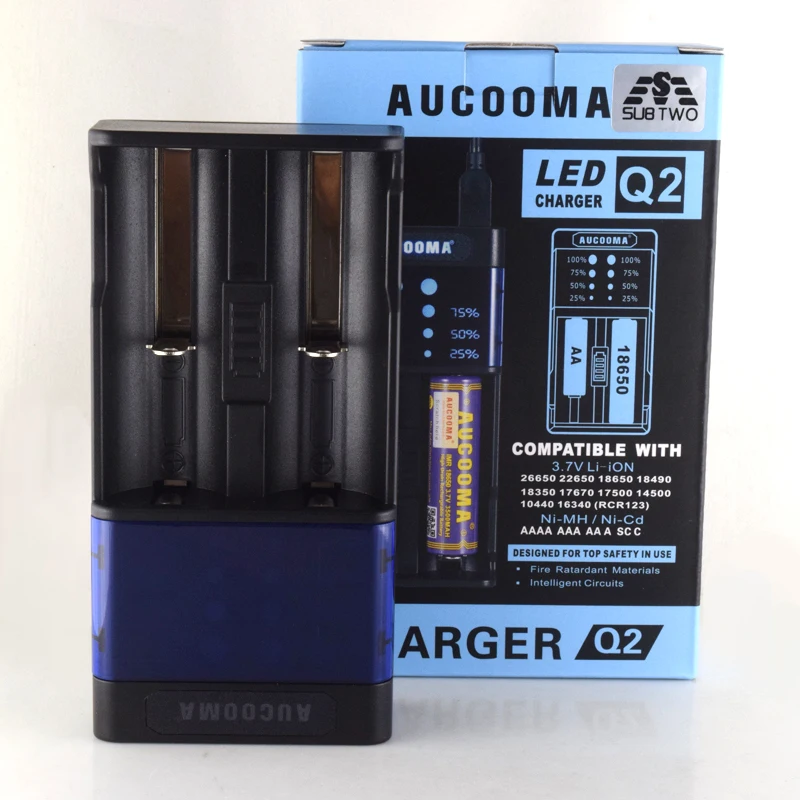 

AUCOOMA Q2 LCD Intelligent USB Charger for AA/AAA Ni-MH Ni-Cd 16340 18650 14500 26650 Battery E Cig 2 in 1 Muliti Rechargeable