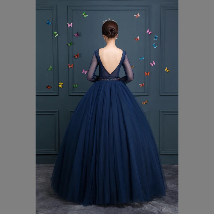 100% темно синее длинное средневековое платье с бисером принцессы эпохи