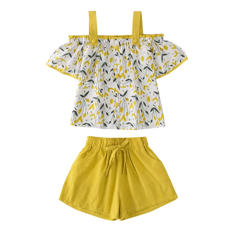 Детская летняя одежда для девочек рубашка с открытыми плечами + шорты модная 6 8
