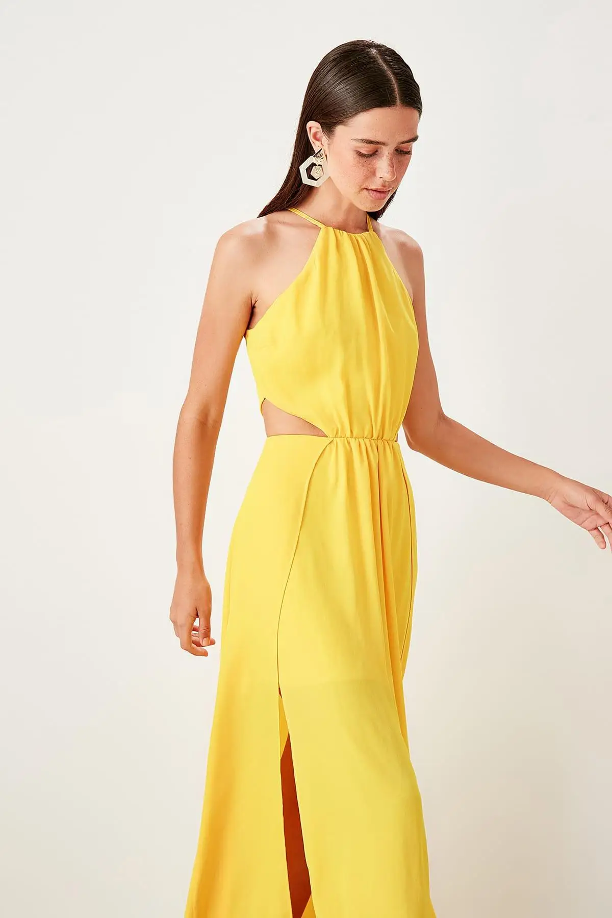Trendyol желтое платье с вырезами TWOSS19EL0167|Женские платья| |