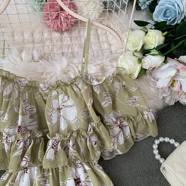 Ailegogo New Women Holiday Beach Chiffon Long Dress Spaghetti Ruffles Female Floral Print Midi Dresses Ladies Backless Vestidos | Женская
