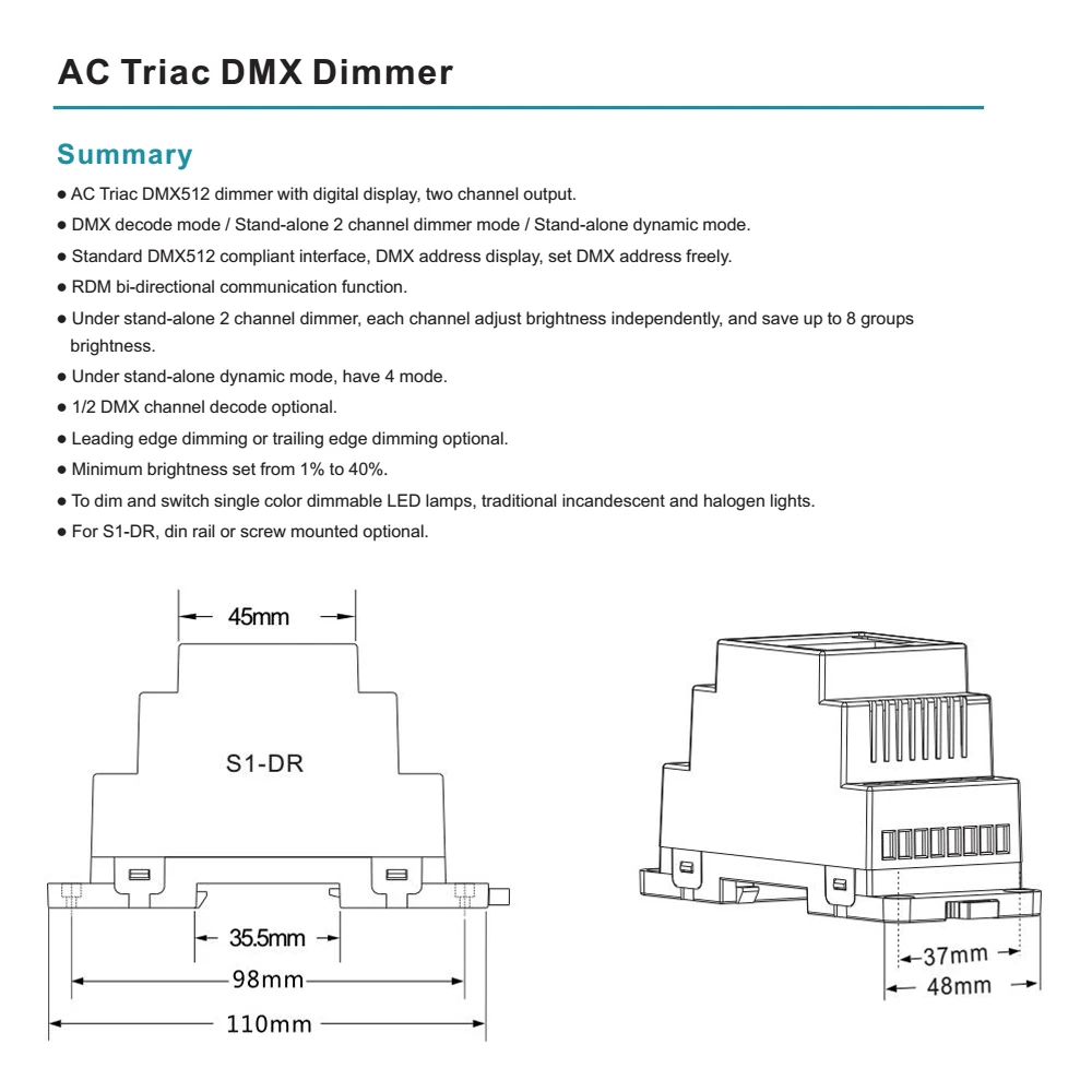 DMX512 светодиодный диммер переменного тока 220 в 230 В 110 2-канальный Диммируемый