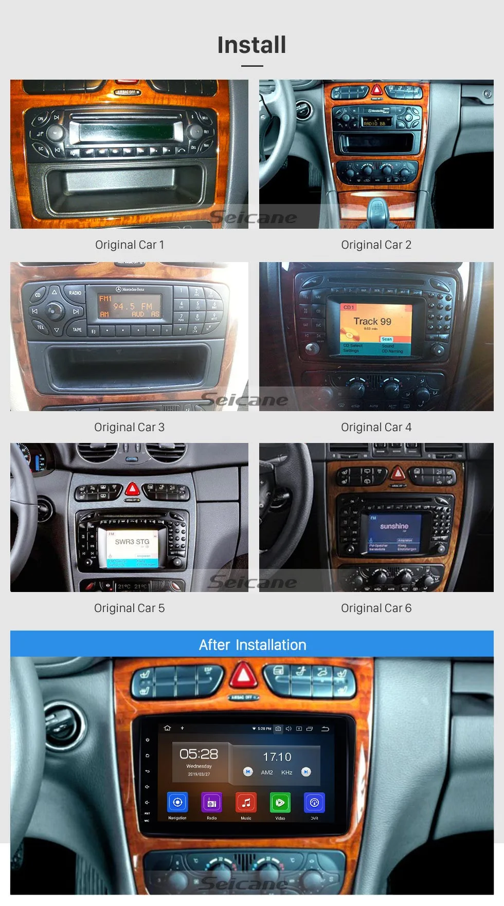 Seicane Android 9,0 ips для Benz Vaneo 2002-2005/Vinao W639(2001 года)/vito w638 2004-2006 Автомобильный gps навигационный блок плеер