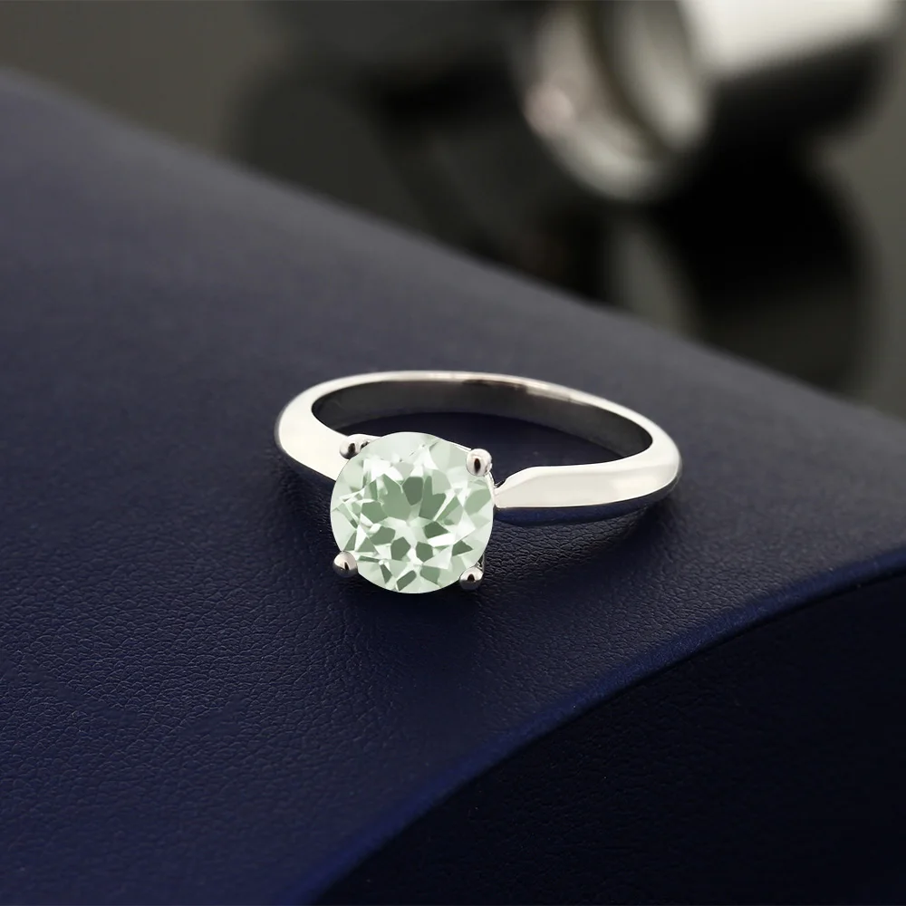 GemStoneKing 1 70 Ct Круглый зеленый прасиолит кольцо из стерлингового серебра 925 для