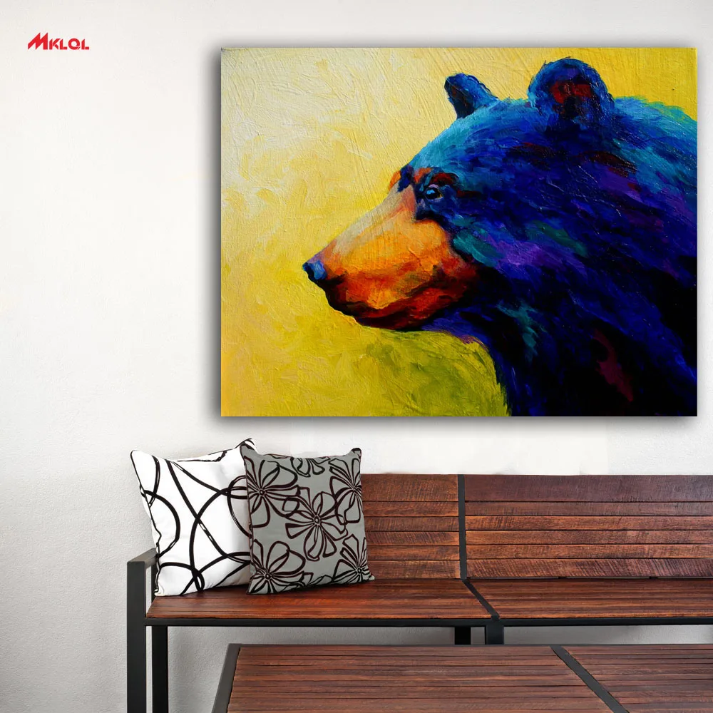 Большой Wall Art куртка синего цвета с медведем Картина на холсте для Гостиная