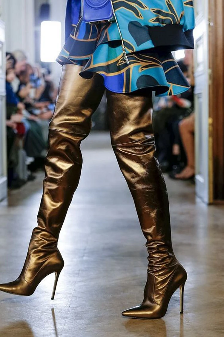 

2019 runway super high heels over the knee boots woman sexy pointed toe microfiber thigh-high boots woman party show boots mujer