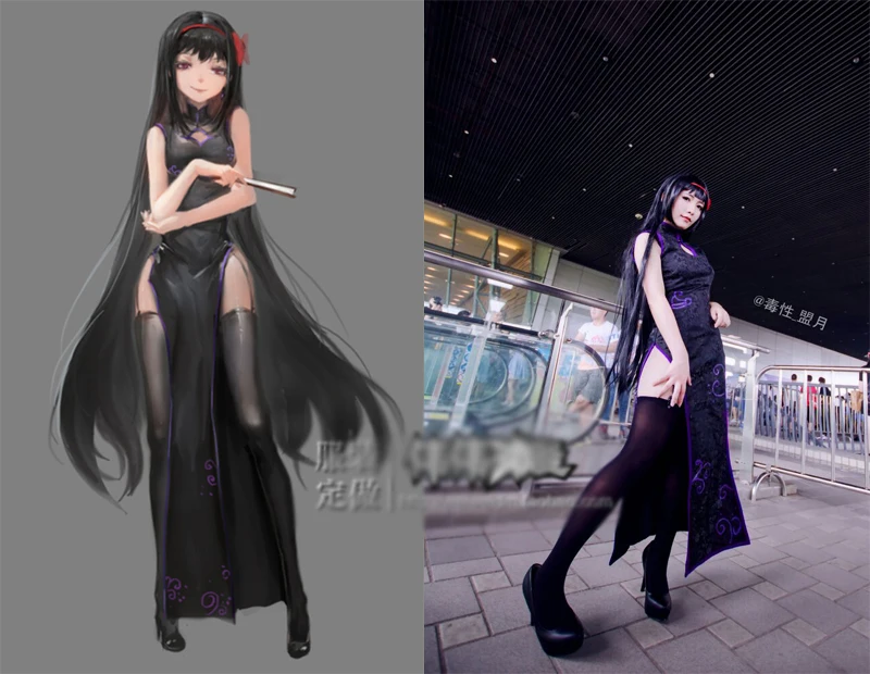 Костюм для косплея Puella Magi Madoka Magica Akemi Homura Чонсам черного цвета 11|akemi homura cosplay|homura