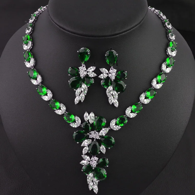 Набор свадебных ювелирных изделий из белого/Красного/зеленого/синего циркона