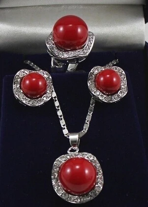 Красивая Красная оболочка жемчужные серебряные ювелирные изделия кулон серьги