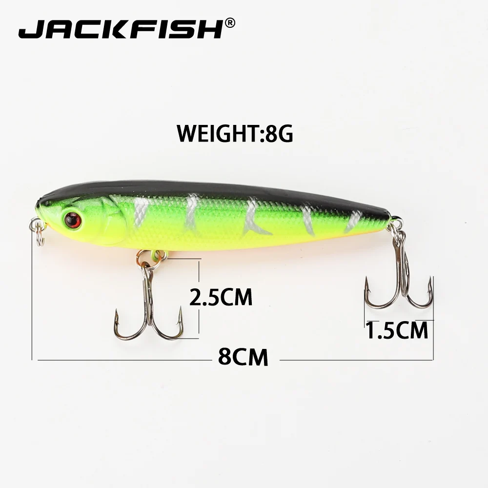 JACKFISH Topwater плавающая приманка-карандаш крючки кренкбейты 8 г 80 мм 5 цветов приманка