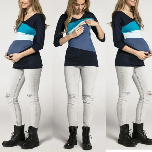Pudcoco New Spring Autumn Women Nurcing T Shirt Pregnant Maternity Nursing Splice Top Breastfeed Long Sleeve Pregnancy Clothes | Мать и