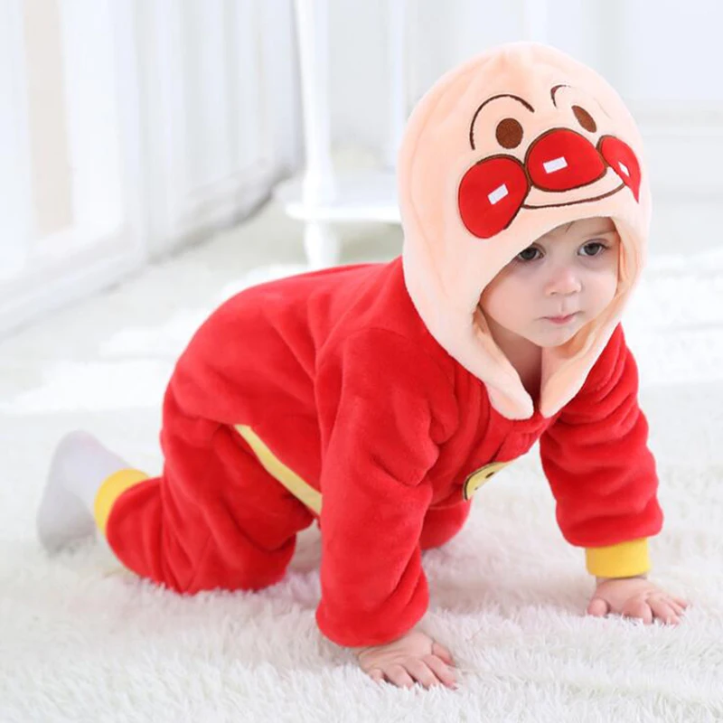 Flannel Baby Anpanman Kigurumi Pajamas Clothing Newborn Animal Anime Infant Romper Onesie Cosplay Costume Outfit Hooded Jumpsuit