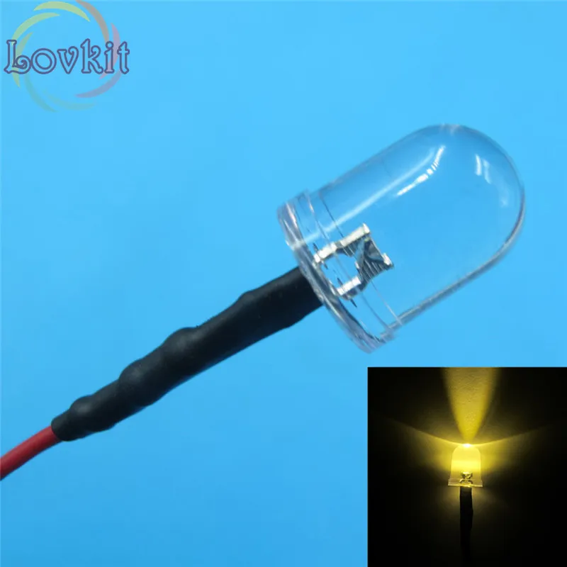 Предпроводной резистор 10 мм 12 В 100 шт. круглый верх теплый белый светодиод 9