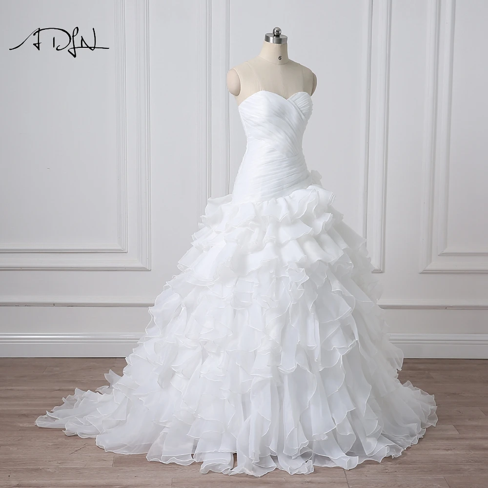 Свадебные платья с корсетом ADLN оборками ТРАПЕЦИЕВИДНОЕ ПЛАТЬЕ из органзы