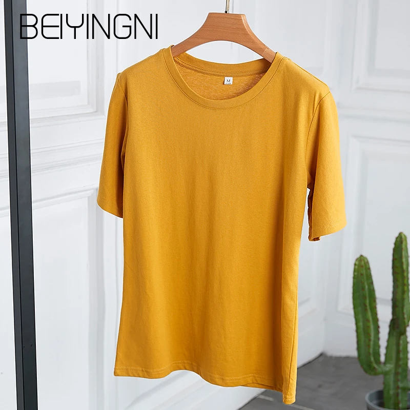 Beiyingni Summer Female T-shirt Harajuku Cotton 10Colors Short-sleeved 2019 Fashion Korean T Shirt Women Basic Casual Top Mujer | Женская