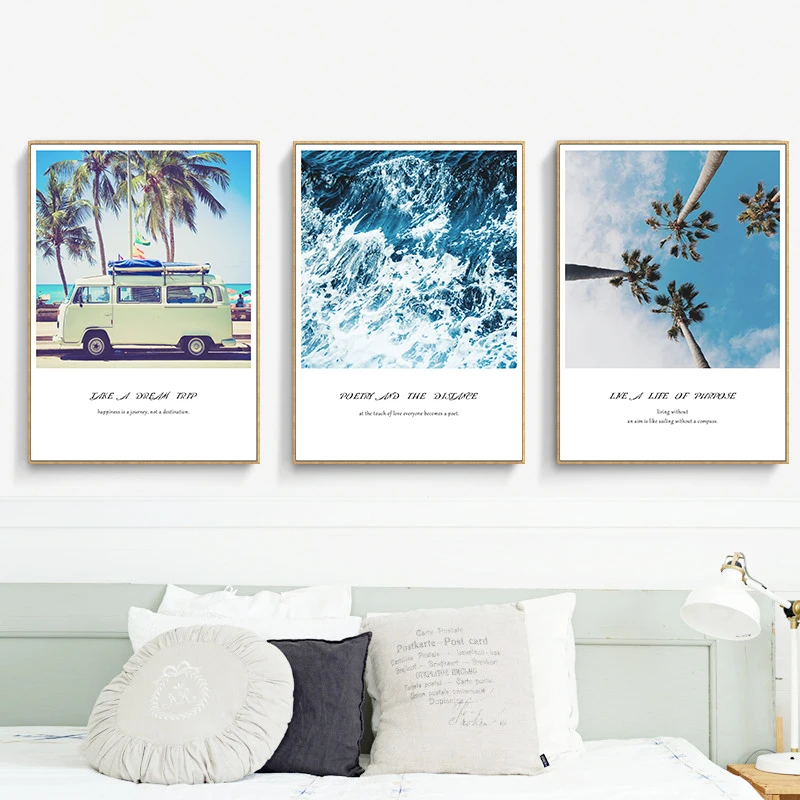 

CLSTROSE Nordic Seaview Car Quotes Art Canvas Painting Posters And Prints Wall Art Pictures Living Room Home Decor No Frame