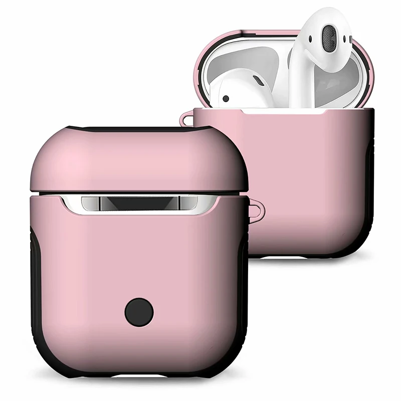 Розовый Роскошный силиконовый чехол для Airpods, чехол s, мягкий ТПУ+ ПК, двухслойный защитный чехол для Apple Airpods, силиконовый чехол, сумки - Цвет: Розовый