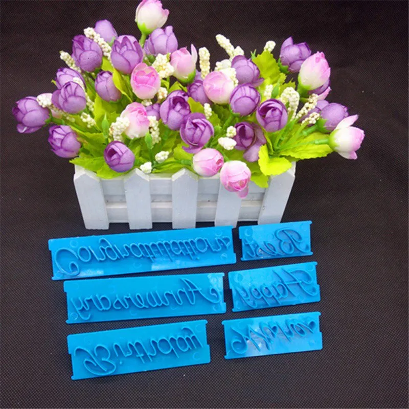 6 шт. рукописный помадка торт тиснение буквы печать плесень с днем рождения