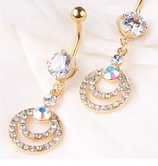 2015 New Free Shipping Love Heart Belly Ring AB Crystal Gem Gold Button Navel Rings Body Piercing jewelry |