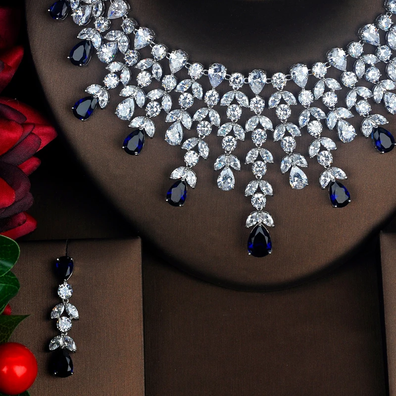 HIBRIDE элегантные сверкающие Большие капли воды Синие AAA кубические циркониевые