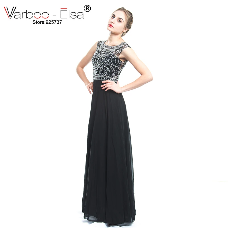 Женское шифоновое платье-трапеция VARBOO _ Черное длинное платье Эльзы расшитое