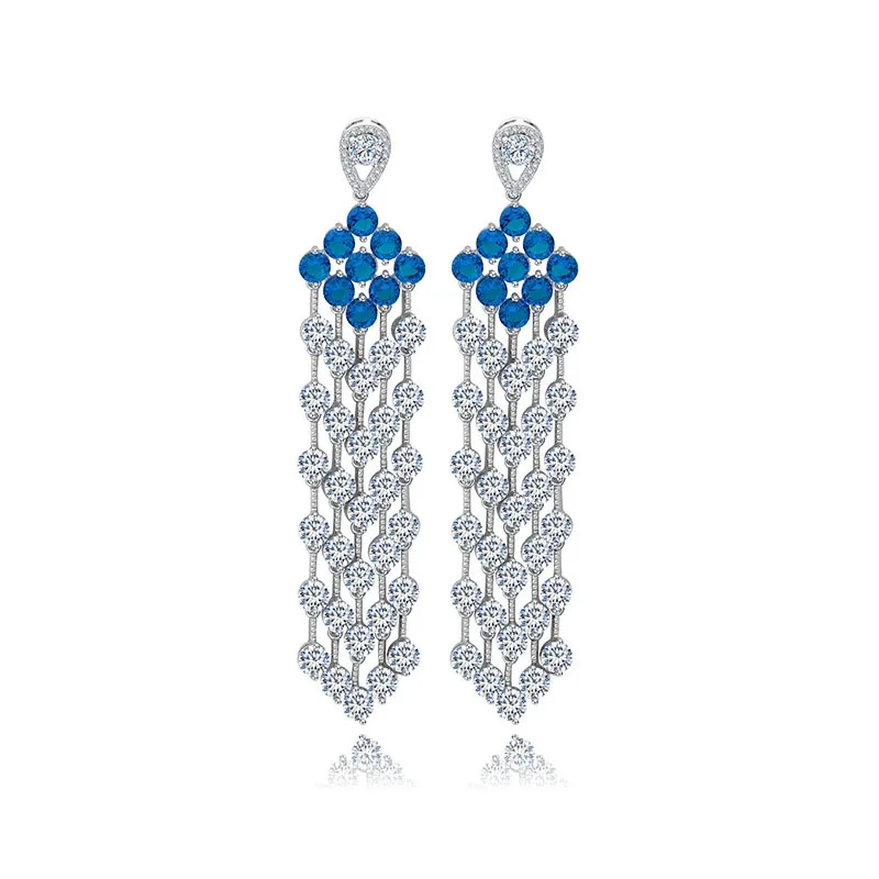 

Sparking European Bride Dinner Party Long Tassel Earring Cubic Zircon Fashion Jewelry For Women Wedding Engagement Dress