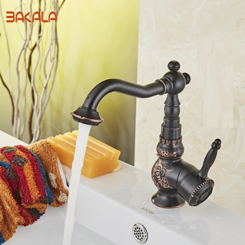 

2017 BAKALA High Quality Luxury Black Brass kitchen sink single handle swivel kitchen faucet mixer BR-10702H