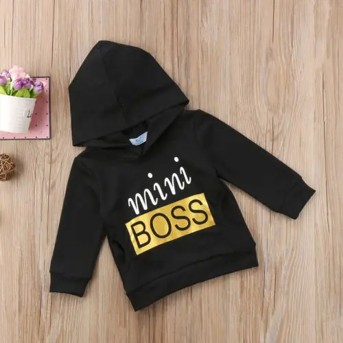 Новорожденный мальчик девочка малыша мини толстовка с надписью Boss капюшоном